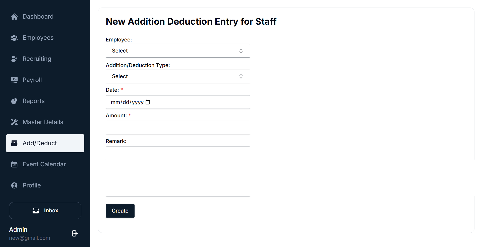Add/Deduct Form Details
