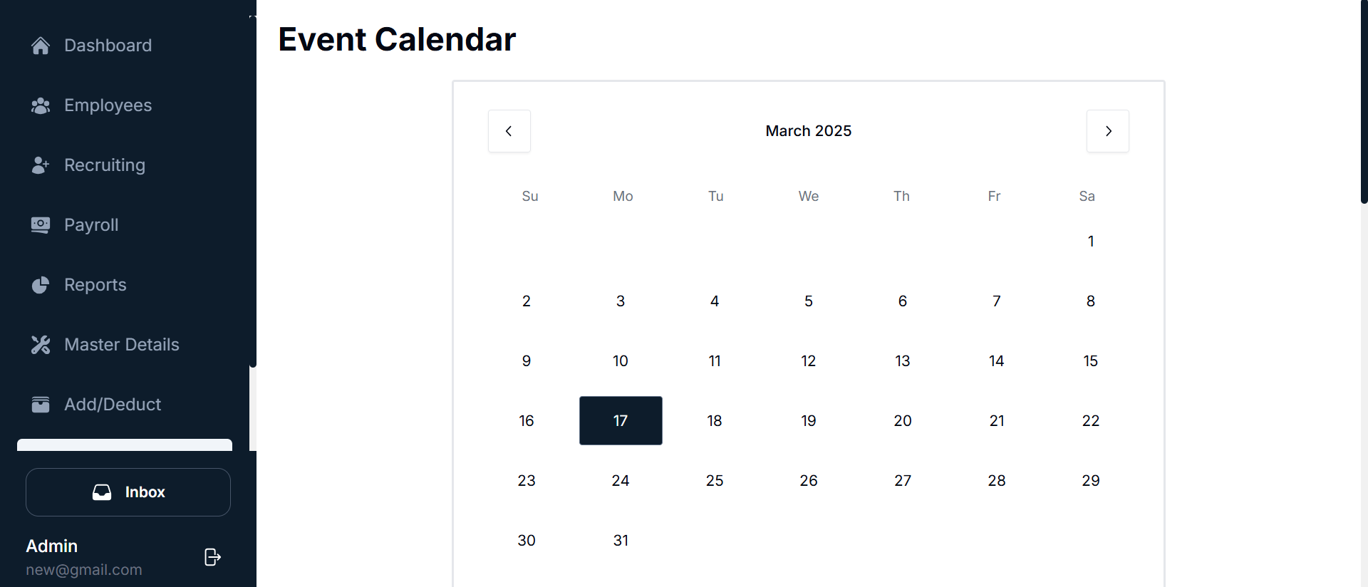 Event Calendar UI - View 1