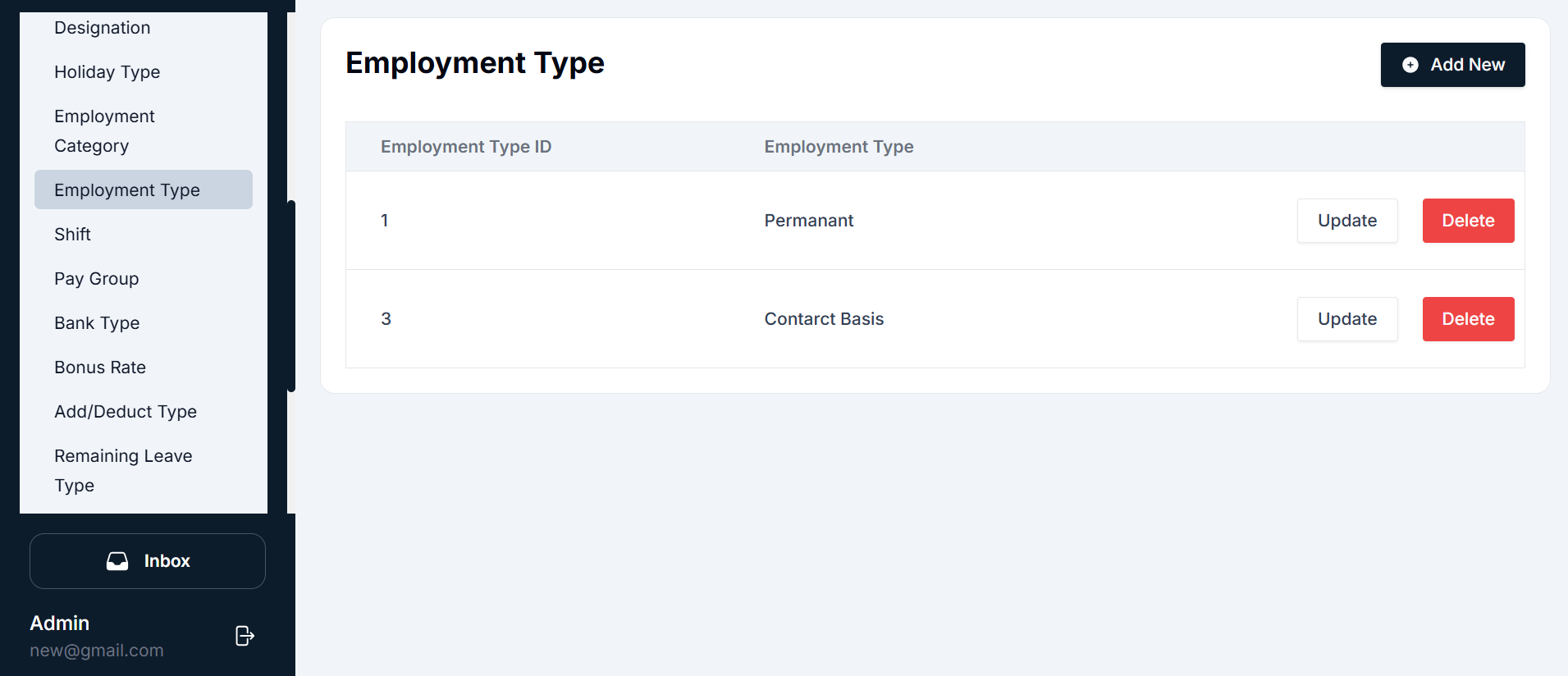 Employment Type Module