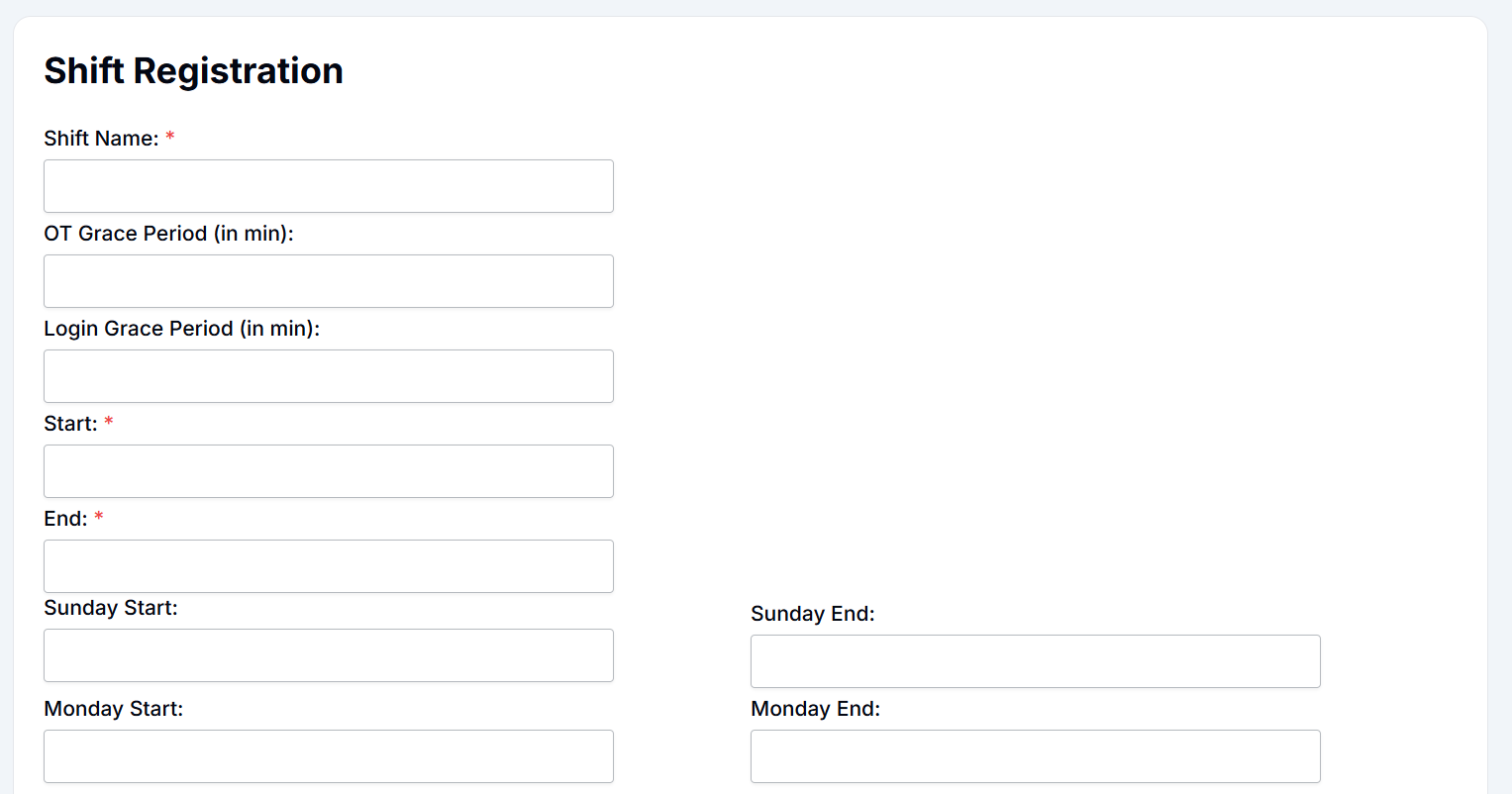 Shift Management Page